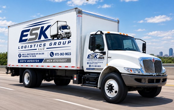 ESK Logistics Group International MV box truck on the highway